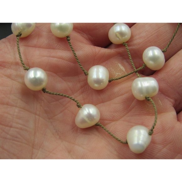 16" Sterling Silver & Cord Real White Pearls Necklace Vintage Minimalist - Picture 3 of 6
